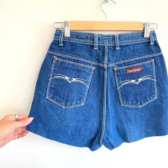 BON JOUR VINTAGE CUT OUT HIGH WAISTED JEAN DENIM SHORTS SIZE 25 - Picture 6 of 7